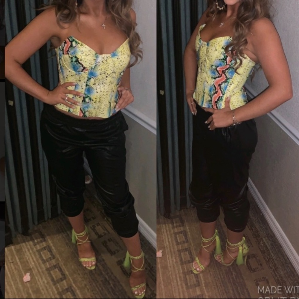 Neon yellow snake skin corset